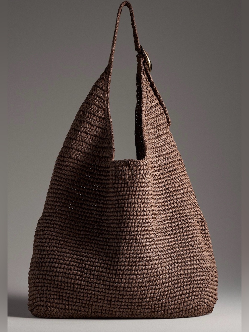 Anthropologie Love Knot Slouchy Bag - Raffia Buckle Edition in Chocolate - Picture 2 of 6